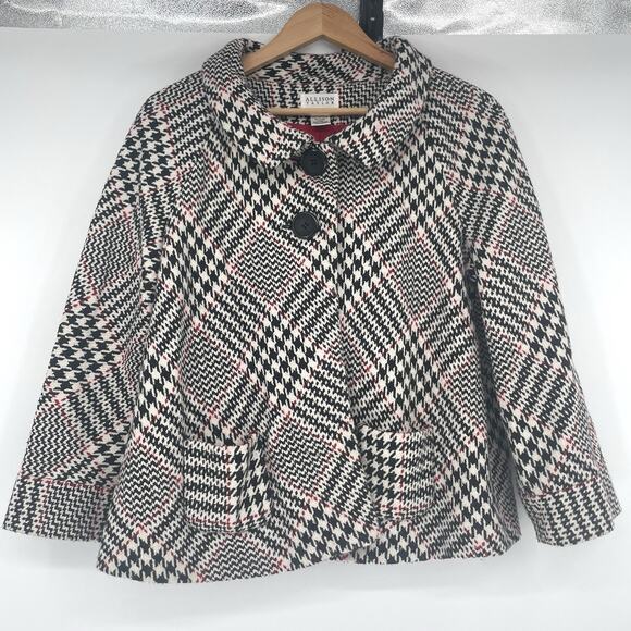 Allison Taylor Houndstooth Plaid Coat Jacket Size 14 Preppy Academia Career - Picture 2 of 10